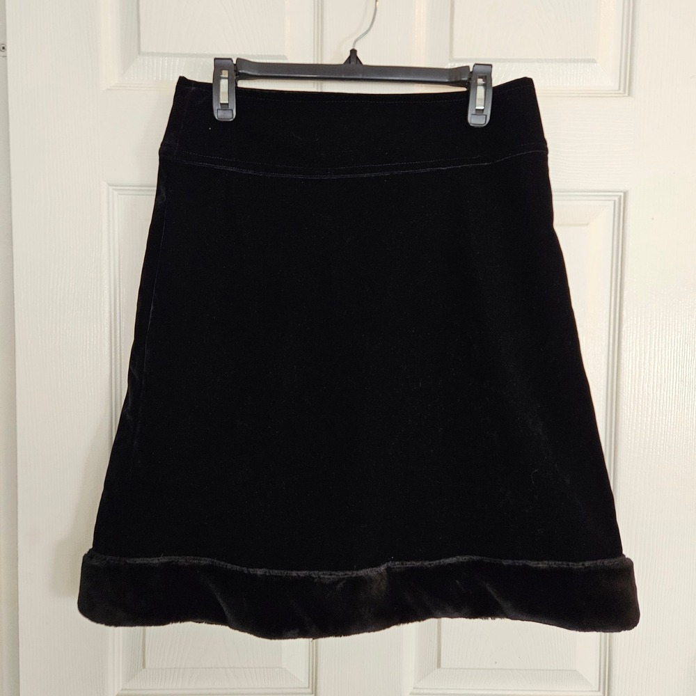 Burleska Black Velvet Mini Skirt with Faux Fur Trim Vintage Y2K Party